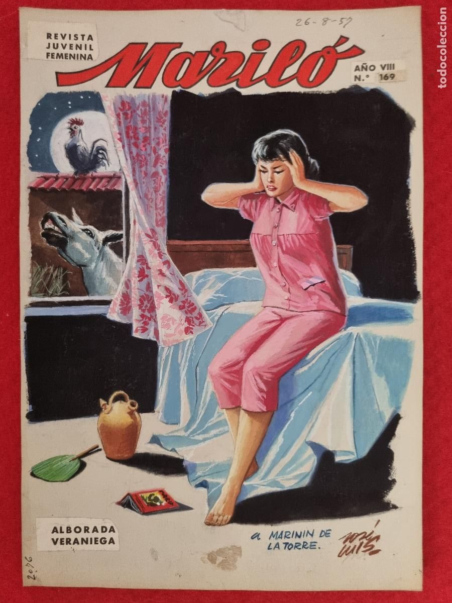 Comics: DIBUJO ORIGINAL COLOR PORTADA MARILO 1957 JOSE LUIS ALBORADA VERANIEGA N&ordm; 169