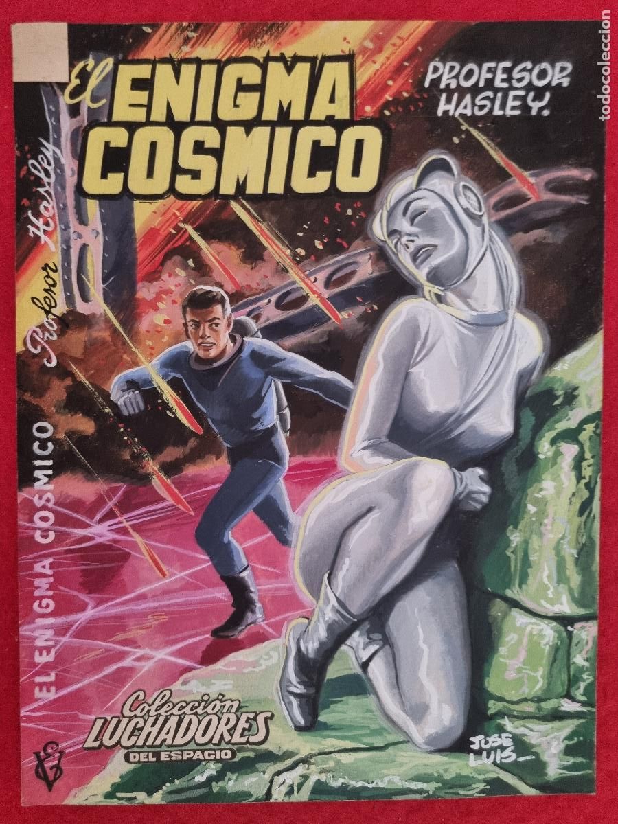 Comics: DIBUJO ORIGINAL COLOR PORTADA COLECCION LUCHADORES DEL ESPACIO N&ordm; 59 JOSE LUIS EL ENIGMA COSMICO