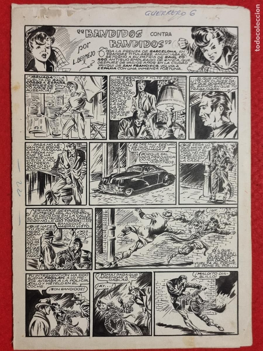 C&oacute;mics: DIBUJO ORIGINAL PLUMILLA LUIS BERMEJO BANDIDOS CONTRA BANDIDOS 4 HOJAS O PLANCHAS M3