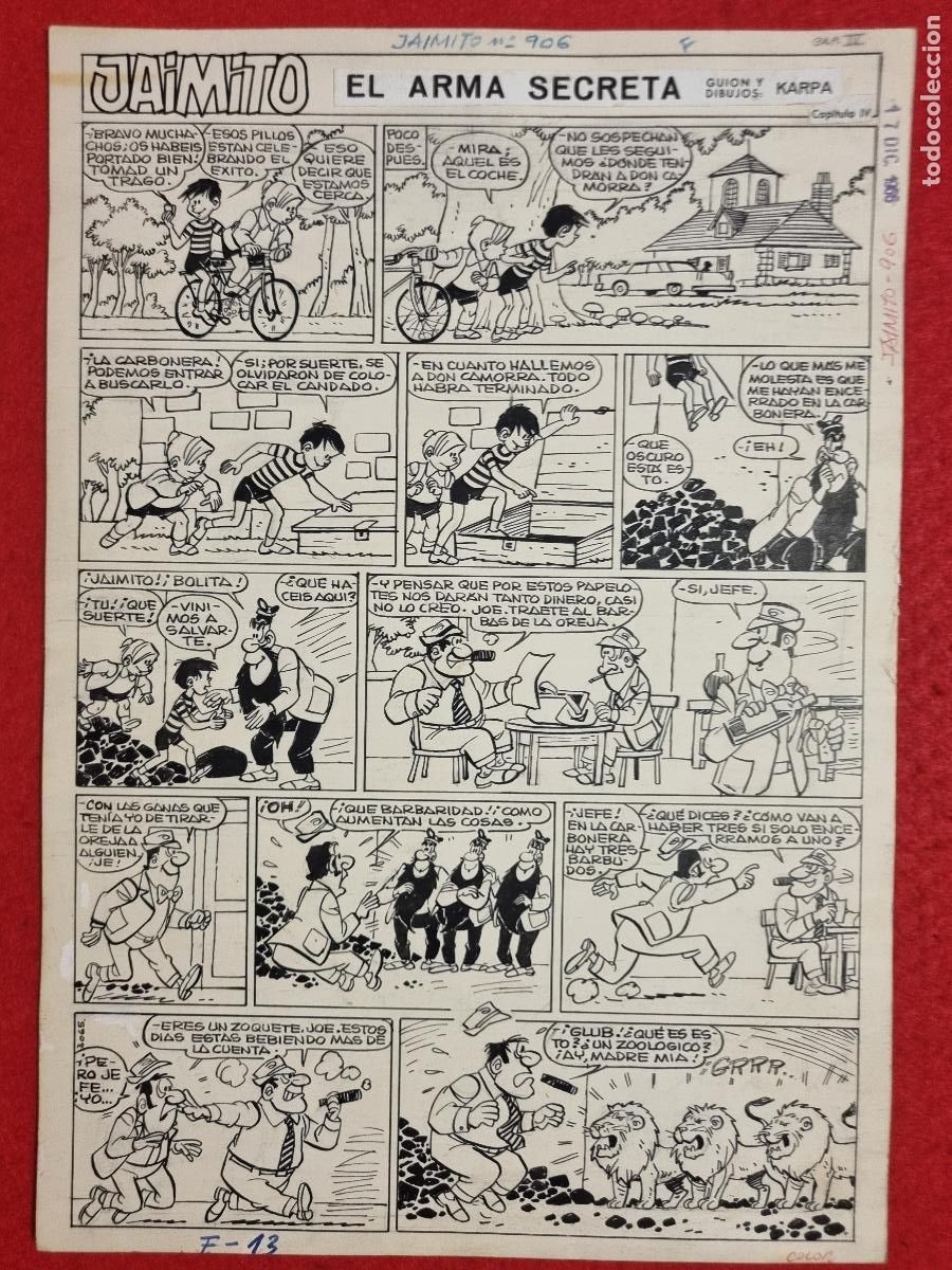 Fumetti: DIBUJO ORIGINAL PLUMILLA KARPA JAIMITO EL ARMA SECRETA 1 HOJA O PLANCHA M3