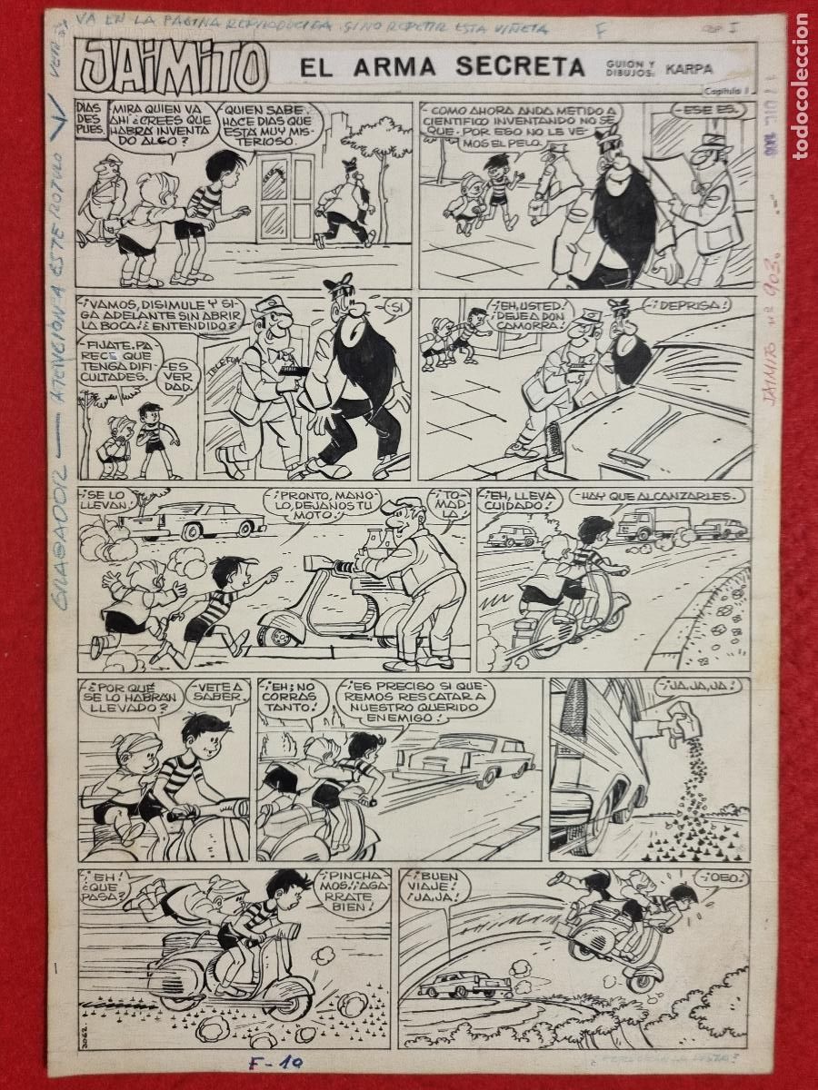 C&oacute;mics: DIBUJO ORIGINAL PLUMILLA KARPA JAIMITO EL ARMA SECRETA 1 HOJA O PLANCHA M3