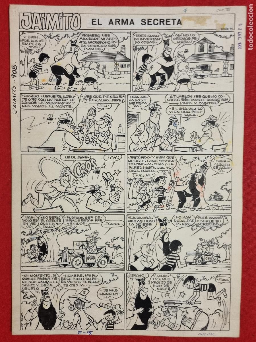 C&oacute;mics: DIBUJO ORIGINAL PLUMILLA KARPA JAIMITO EL ARMA SECRETA 1 HOJA O PLANCHA M3