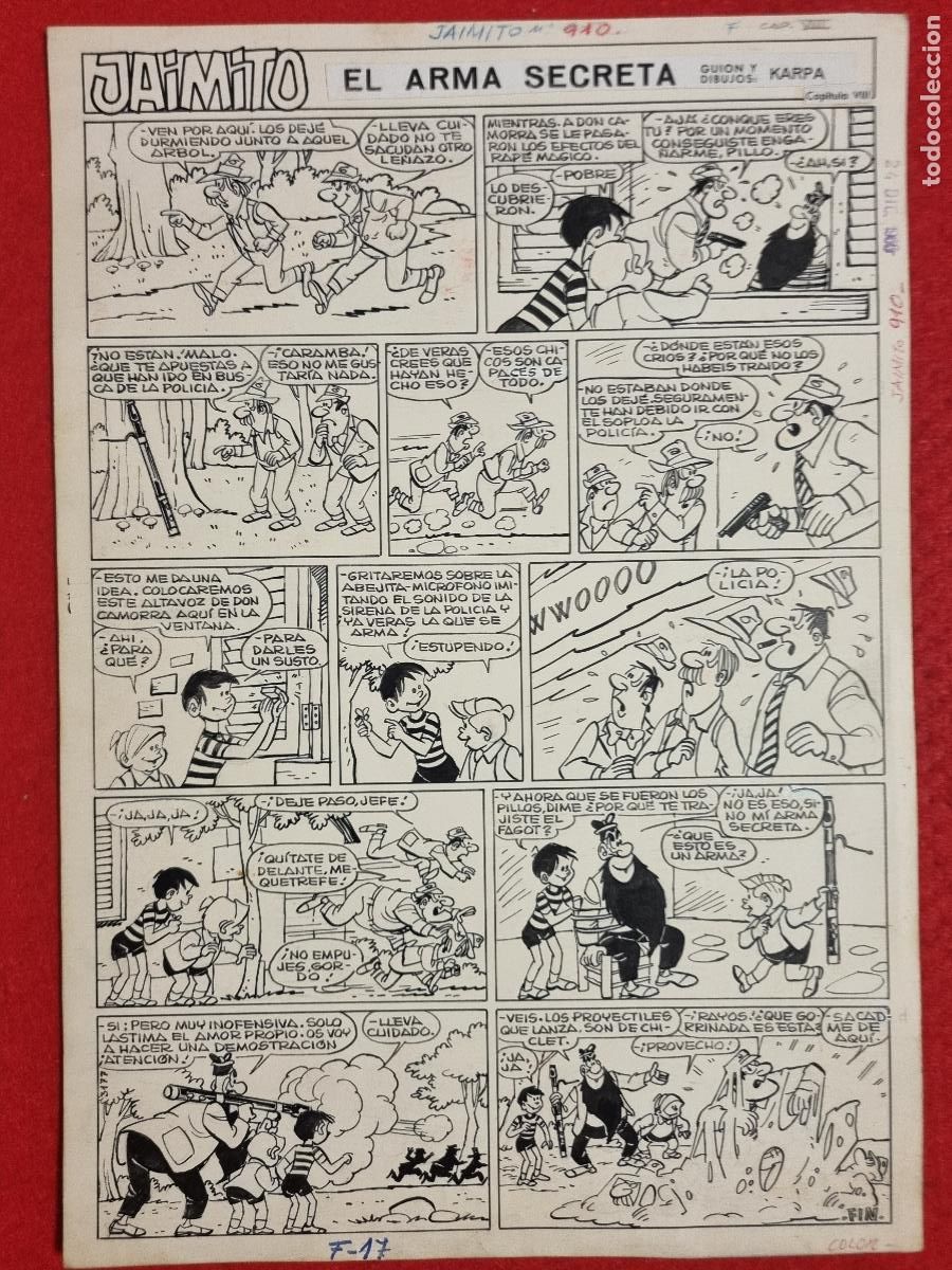 C&oacute;mics: DIBUJO ORIGINAL PLUMILLA KARPA JAIMITO EL ARMA SECRETA 1 HOJA O PLANCHA M3