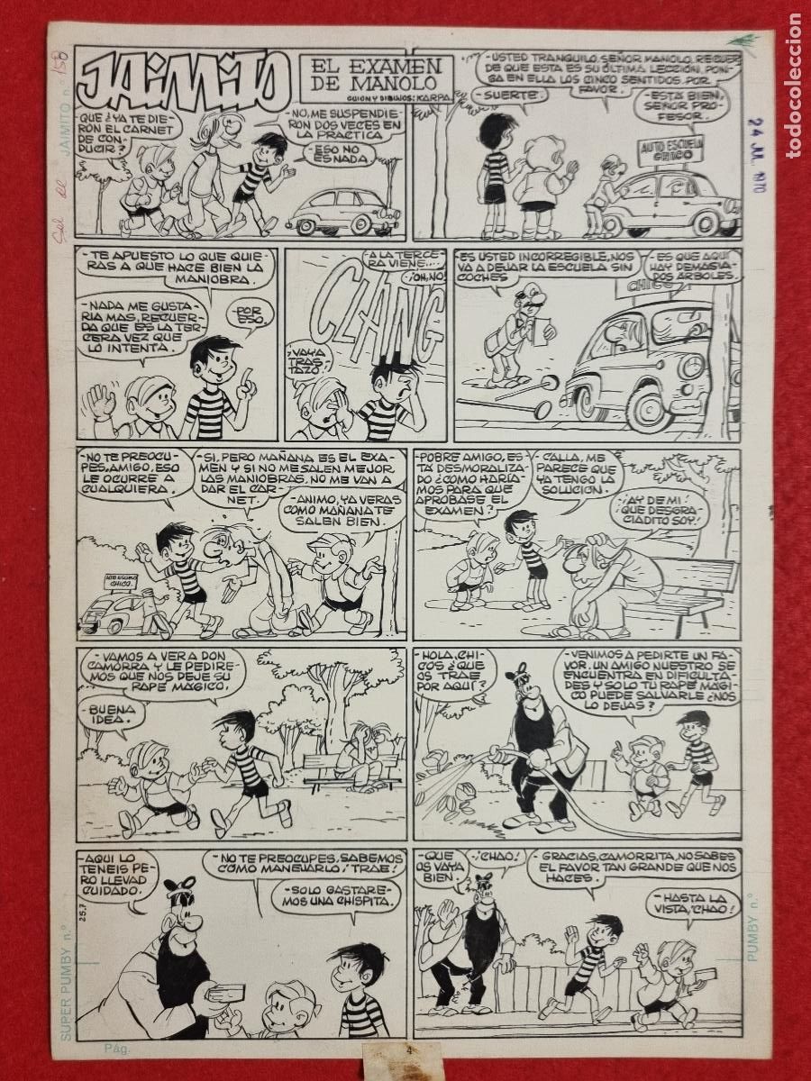 C&oacute;mics: DIBUJO ORIGINAL PLUMILLA KARPA JAIMITO EL EXAMEN DE MANOLO 2 HOJAS O PLANCHAS M3