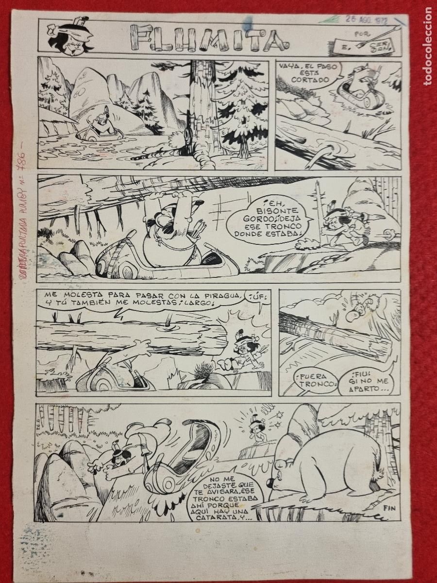 C&oacute;mics: DIBUJO ORIGINAL PLUMILLA CERDAN PLUMITA CONTRAPORTADA PUMBY 1 HOJA O PLANCHA M3