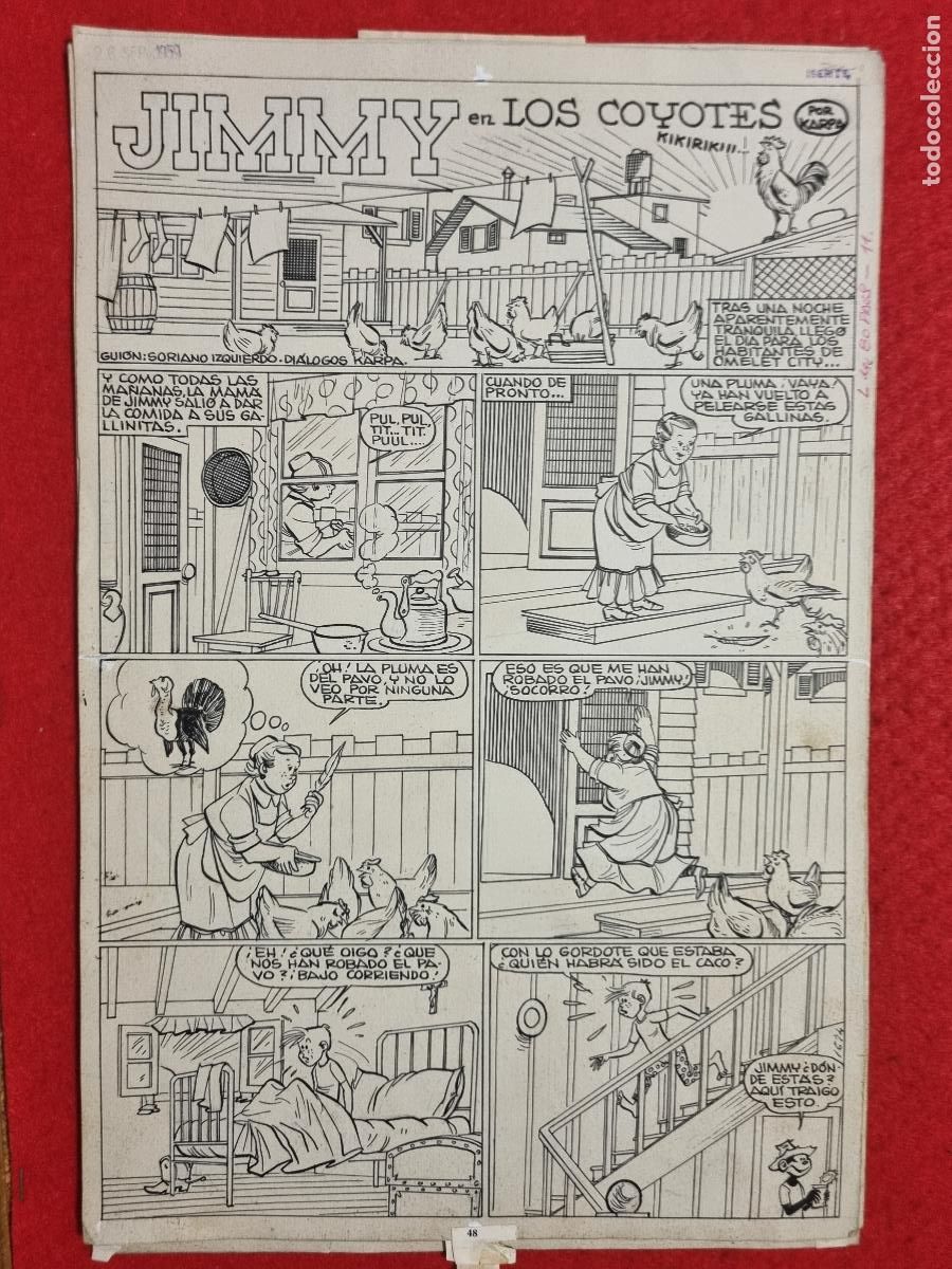 C&oacute;mics: DIBUJO ORIGINAL PLUMILLA KARPA JIMMY EN LOS COYOTES 6 HOJAS O PLANCHAS M3