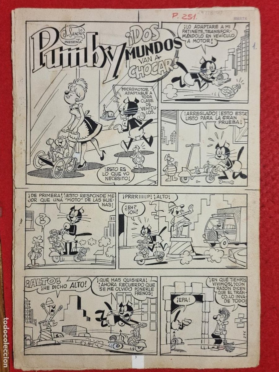 C&oacute;mics: DIBUJO ORIGINAL PLUMILLA PUMBY N&ordm; 251 PRIMITIVO J SANCHIS 5 PLANCHAS M3