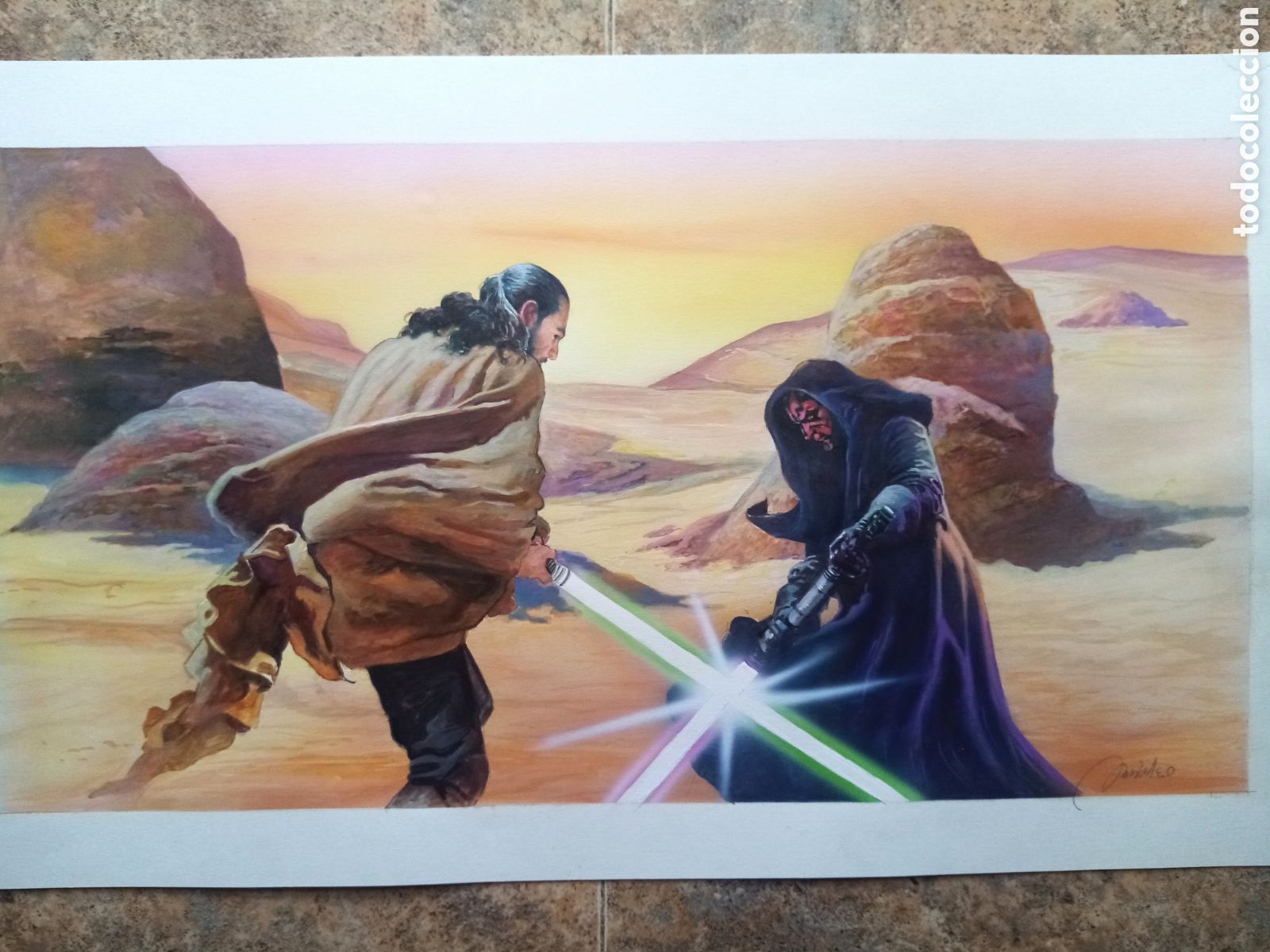 Comics: ILUSTRACION ORIGINAL STAR WARS QUI-GON JINN DARTH MAUL PUBLICADA - JOSEP MARIA MIRALLES - 52X30 cmts