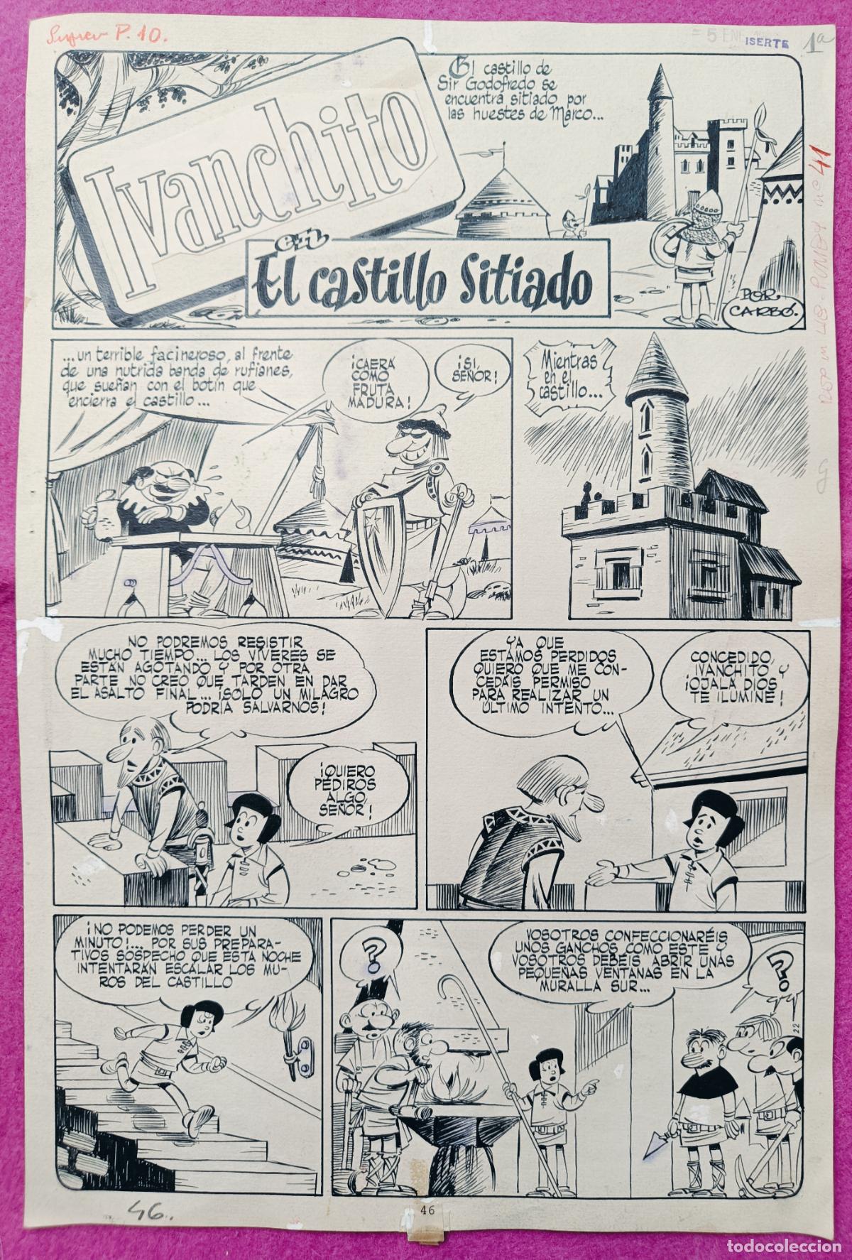 Comics : DIBUJO ORIGINAL PLUMILLA IVANCHITO EL CASTILLO SITIADO CARBO 6 HOJAS B44