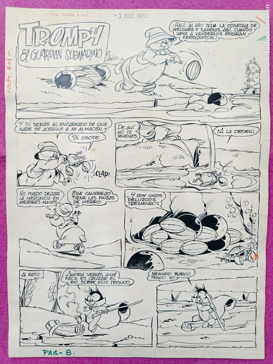 Comics: DIBUJO ORIGINAL PLUMILLA TROMPY EL GUARDIAN SUBMARINO 1973 NIN 4 HOJAS D54