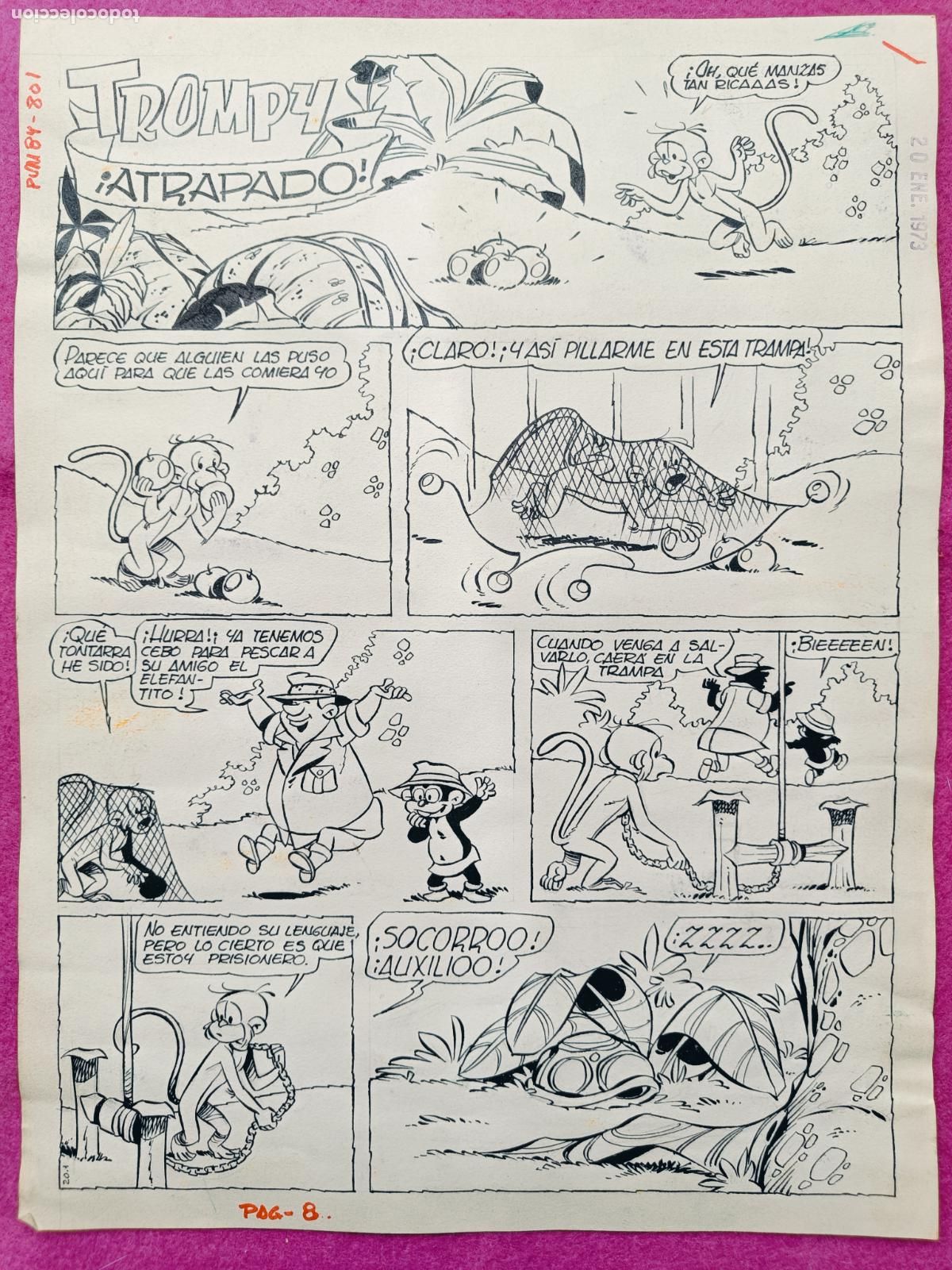 Comics: DIBUJO ORIGINAL PLUMILLA TROMPY ATRAPADO 1973 NIN 4 HOJAS D56