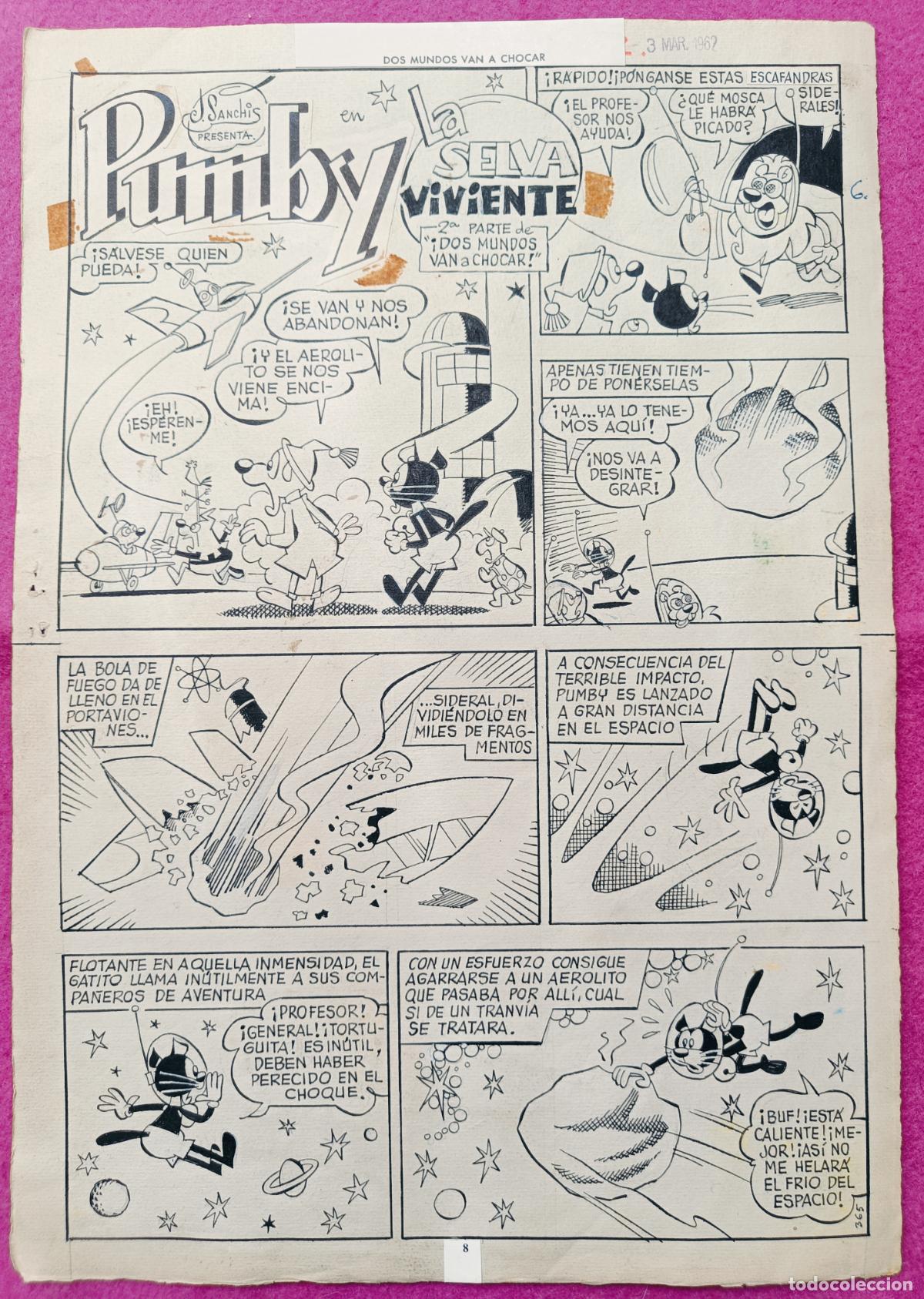 Comics : DIBUJO ORIGINAL PLUMILLA PUMBY LA SELVA VIVIENTE N&ordm; 252 ANTIGUO J. SANCHIS 5 HOJAS OR52