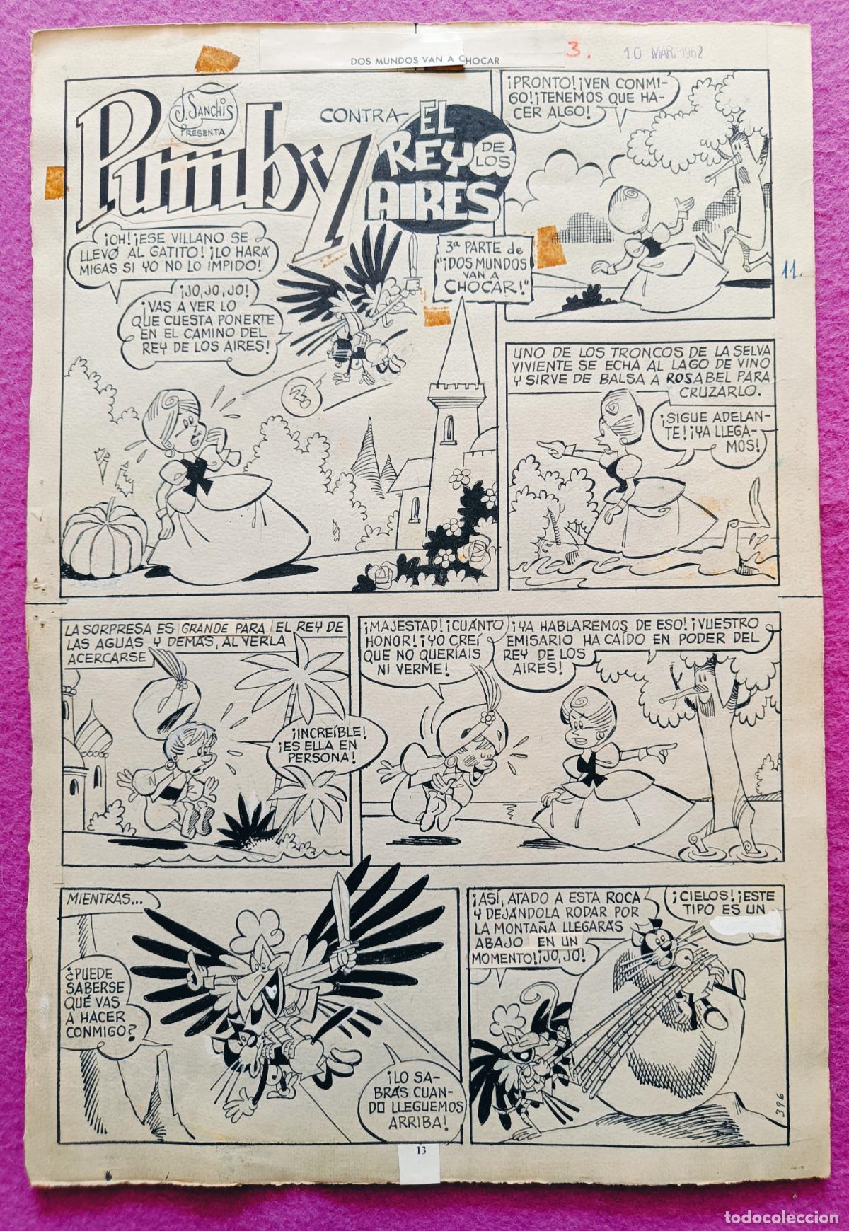 Comics : DIBUJO ORIGINAL PLUMILLA PUMBY CONTRA EL REY DE LOS AIRES N&ordm; 253 ANTIGUO J. SANCHIS 5 HOJAS OR53