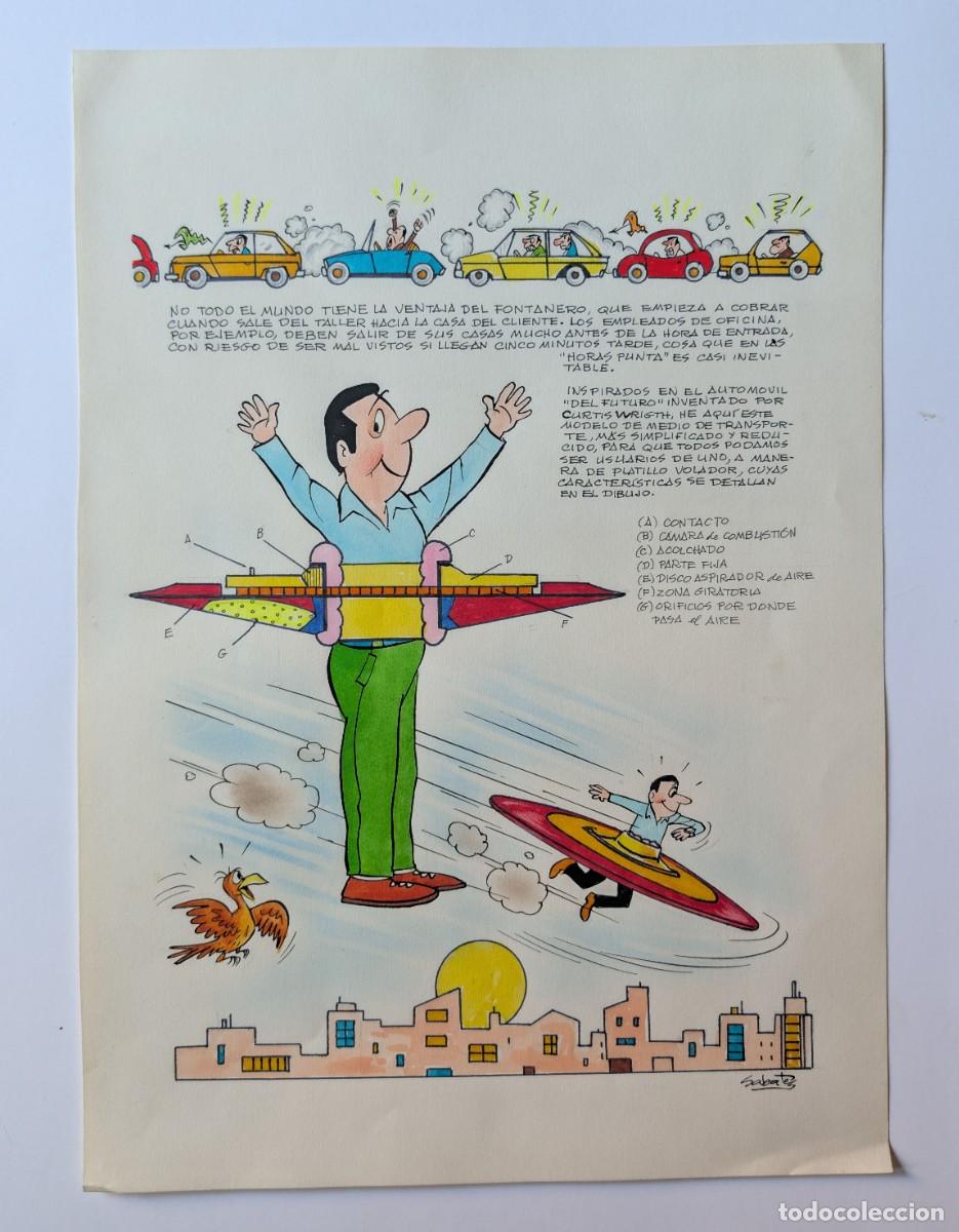 C&oacute;mics: SABAT&Eacute;S - &rdquo;GRANDES INVENTOS: EL AUTOM&Oacute;VIL DEL FUTURO&rdquo; ORIGINAL COLOR 44 X 31,5 CM FIRMADO