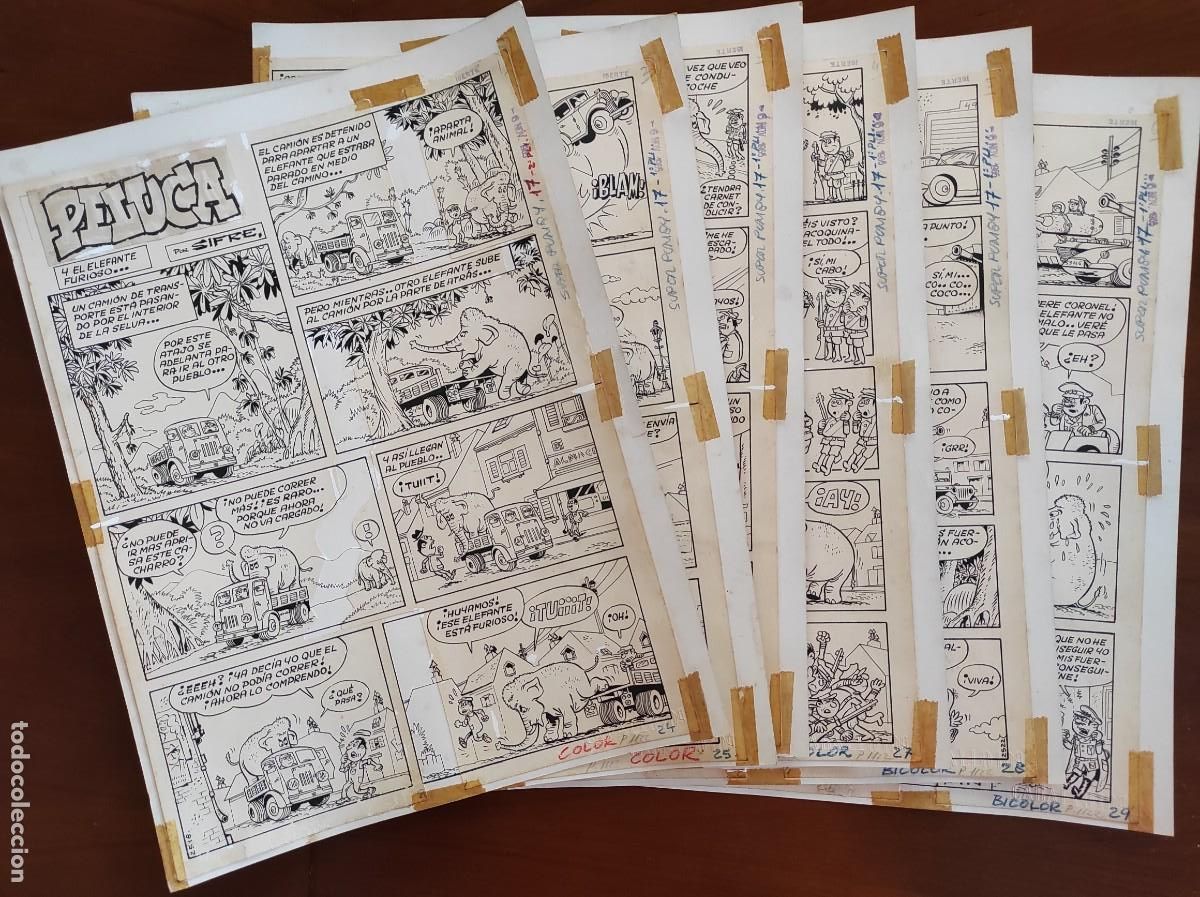 Comics : 6 PLANCHAS ORIGINALES PELUCA Y EL ELEFANTE FURIOSO POR SIFRE PUBLICADAS EN EL SUPER PUMBY N&ordm; 17