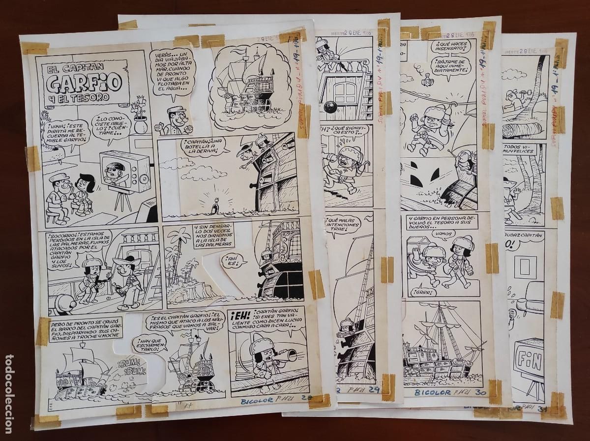 Comics : 4 PLANCHAS ORIGINALES EL CAPIT&Aacute;N GARFIO Y EL TESORO POR SIFRE PUBLICADAS EN EL SUPER PUMBY N&ordm; 19