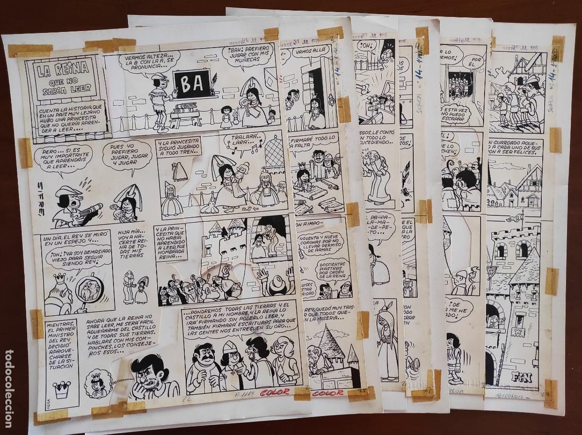 Comics : 6 PLANCHAS ORIGINALES LA REINA QUE NO SAB&Iacute;A LEER POR SIFRE PUBLICADAS EN EL SUPER PUMBY N&ordm; 14