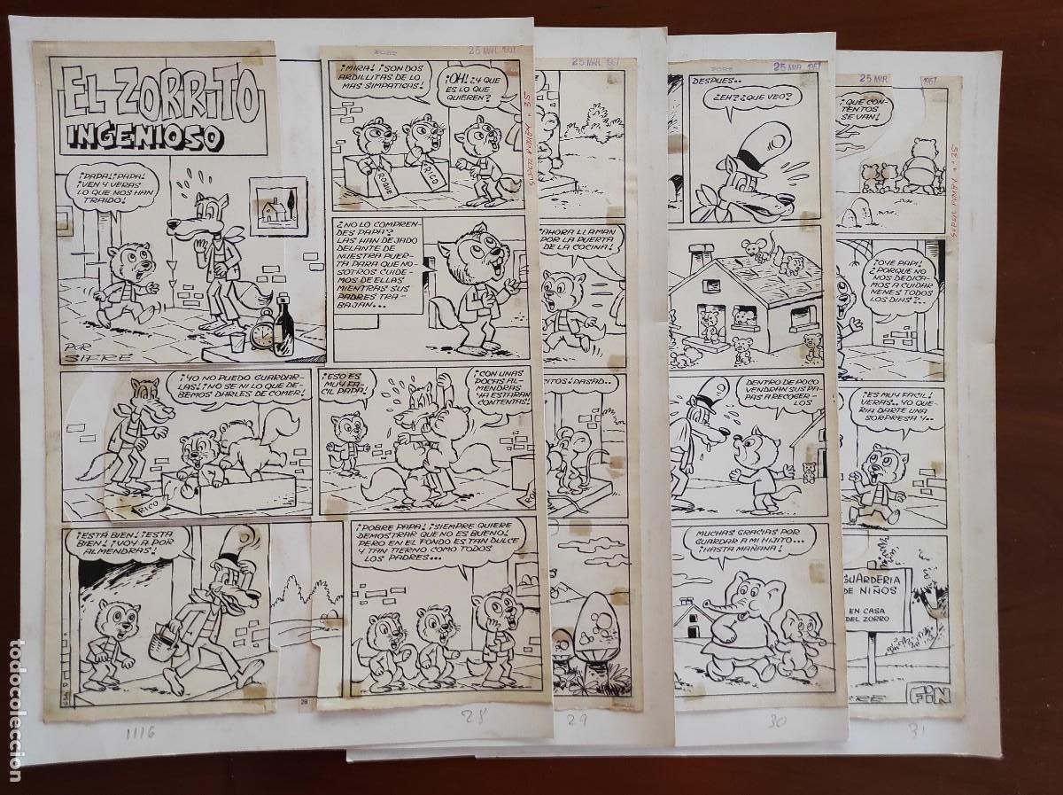 Comics : 4 PLANCHAS ORIGINALES EL ZORRITO INGENIOSO POR SIFRE PUBLICADAS EN EL SUPER PUMBY N&ordm; 35