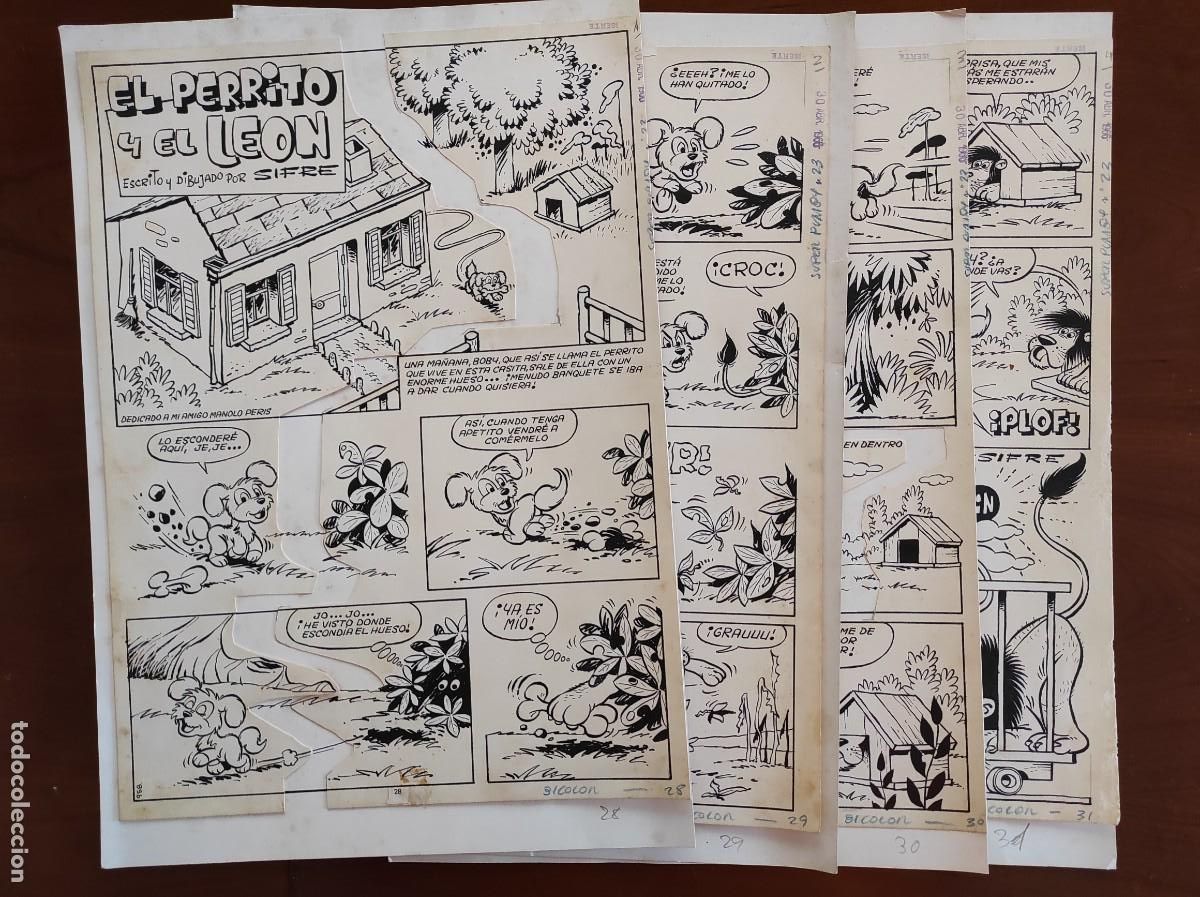 Comics : 4 PLANCHAS ORIGINALES EL PERRITO Y EL LE&Oacute;N POR SIFRE PUBLICADAS EN EL SUPER PUMBY N&ordm; 23