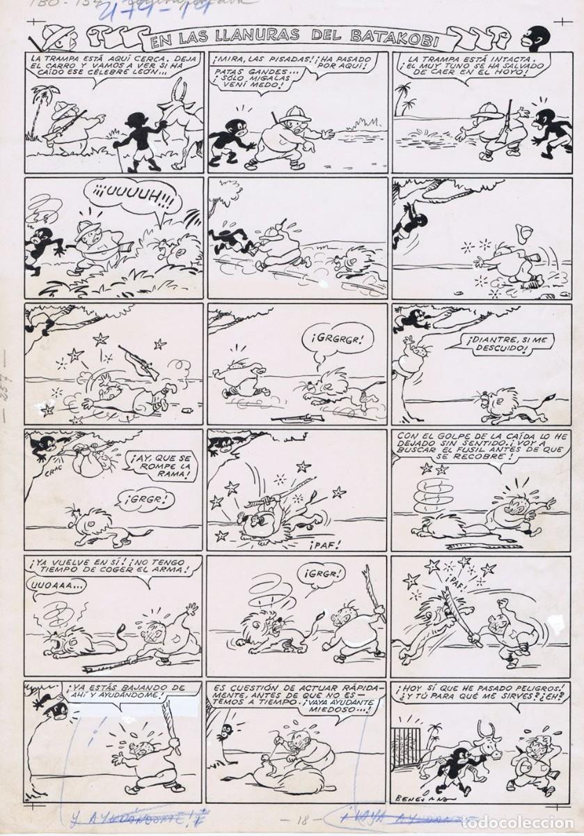 C&oacute;mics: P&aacute;gina Original de Marino Benejam - Aventuras de Eustaquio Morcill&oacute;n - En las Llanuras del Batakobi