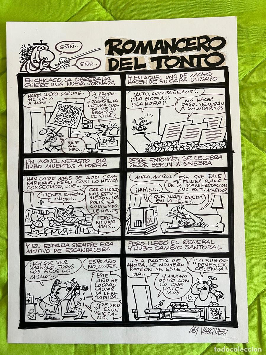 C&oacute;mics: DIBUJO ORIGINAL PLANCHA EL PAPUS ROMANCERO DEL TONTO MANUEL VAZQUEZ GALLEGO