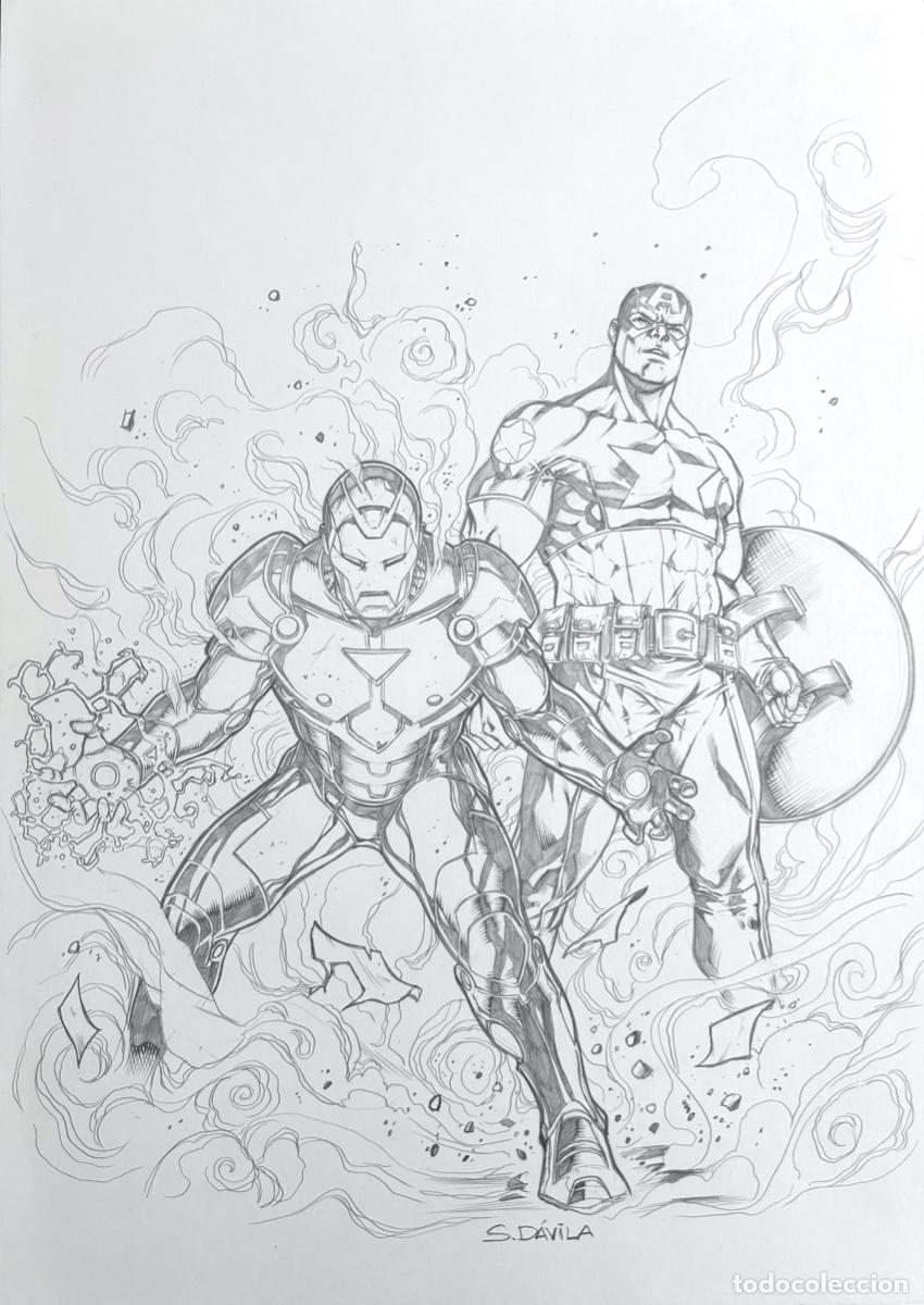 C&oacute;mics: SERGIO DAVILA ILUSTRACION A3 CAPITAN AMERICA- IRON MAN