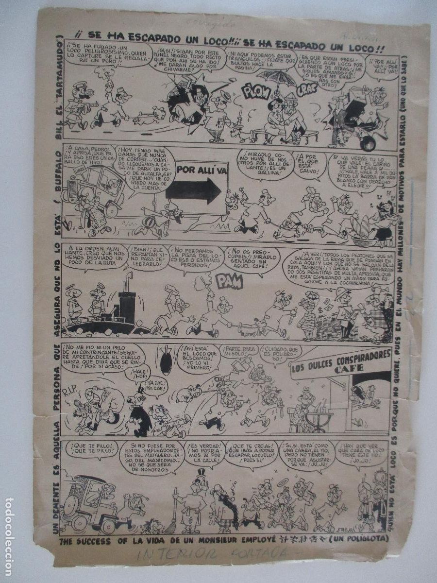 Fumetti: P&Aacute;GINA DE ALMANAQUE DE LOCOS 1948. POR FREJO. PLANCHA ORIGINAL.