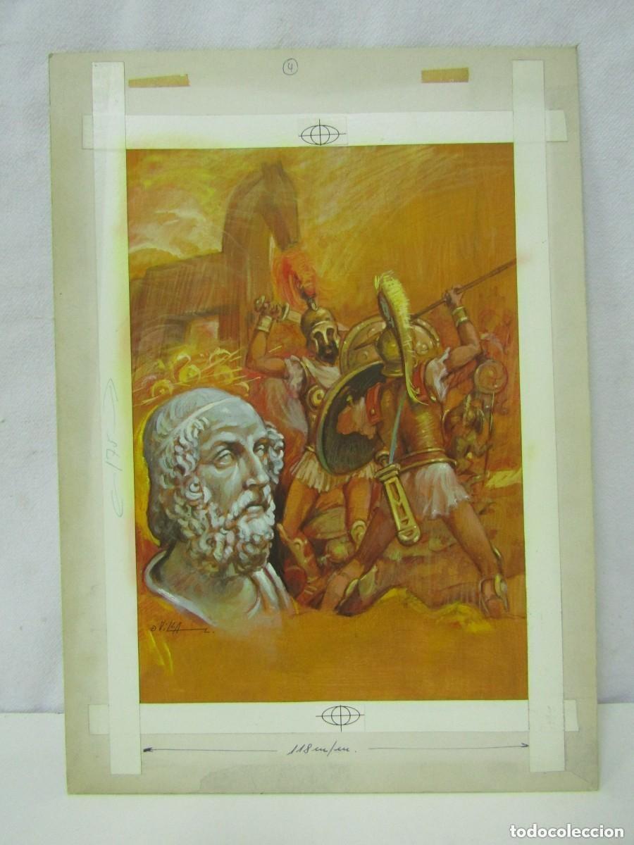 C&oacute;mics: PINTURA ORIGINAL GOUACHE ILUSTRADOR &rdquo;DELFIN VILLA&rdquo; - PORTADA LA ILIADA - ED. MAVES 1980 +