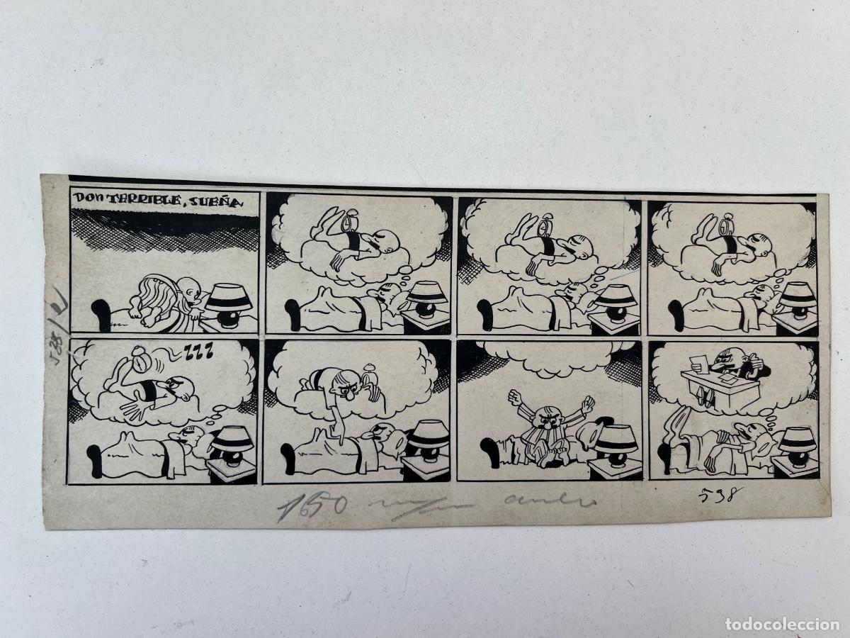 C&oacute;mics: DIBUJO TIRA DE TEBEO ORIGINAL DON TERRIBLE SUE&Ntilde;A DE ALFONS FIGUERAS