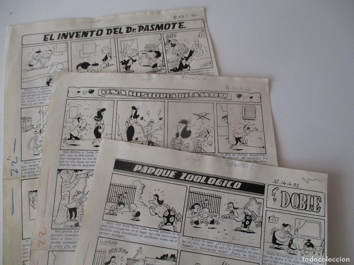 C&oacute;mics: LICERAS 3 P&Aacute;GS. ORIGINALES PUBLICADAS EN JAIMITO DIBUJADAS EN ABRIL 1952. TAMA&Ntilde;O 27x40 CM. FIRMADAS.