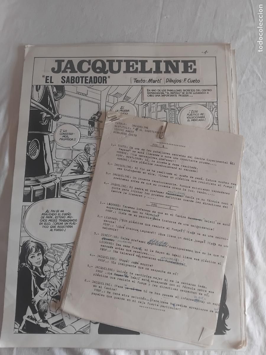 Comics: JAQUELINE. EL SABOTEADOR. HISTORIA COMPLETA DE 8 PAGINAS ORIGINALES DE F. CUETO. TEXTO MARTI.