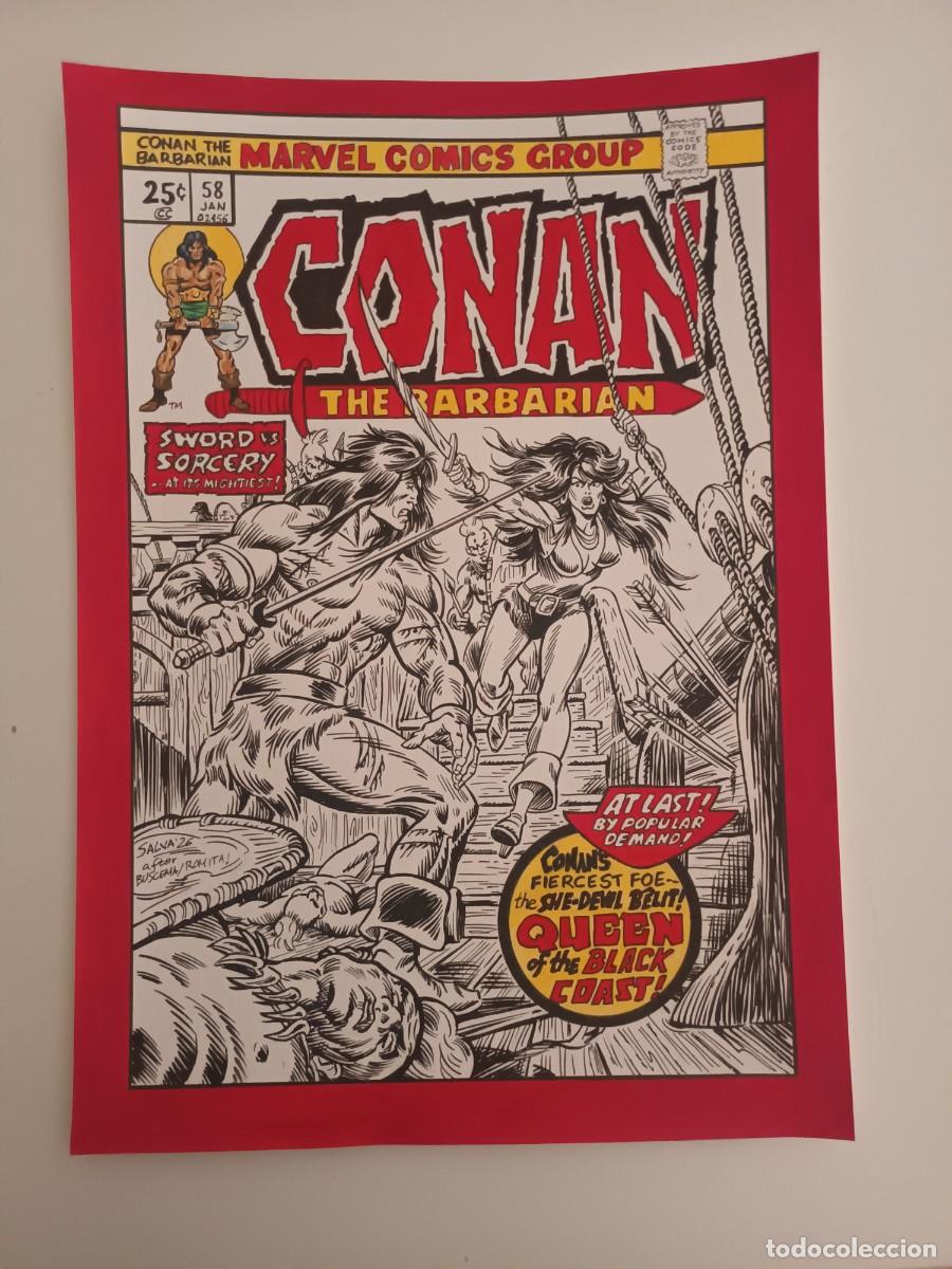 C&oacute;mics: Recreaci&oacute;n de la portada de Conan el b&aacute;rbaro 58 Usa: B&ecirc;lit. A3