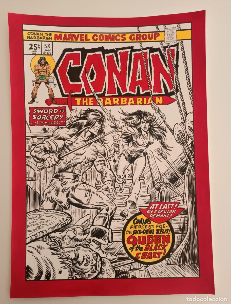 C&oacute;mics: Recreaci&oacute;n de la portada de Conan el b&aacute;rbaro 58 Usa: B&ecirc;lit. A3