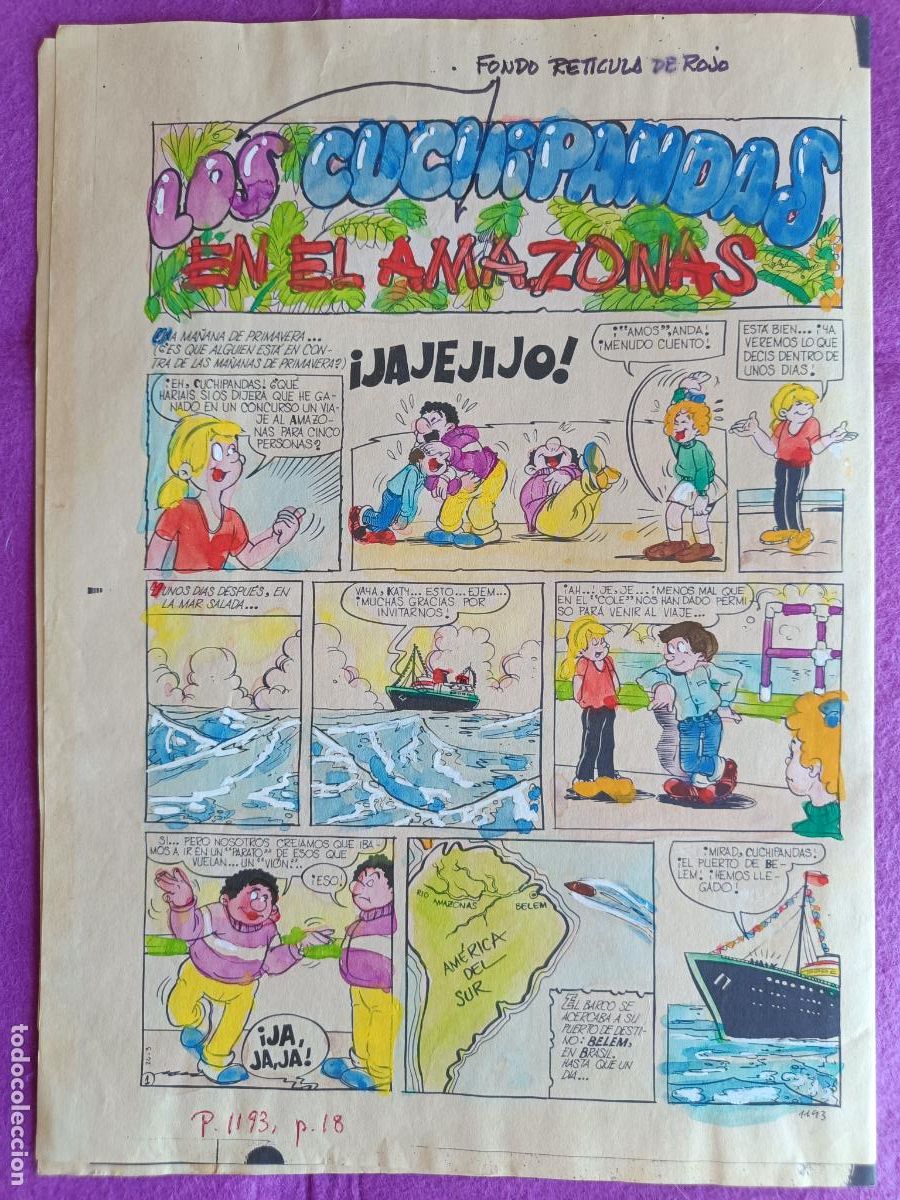 C&oacute;mics: ORIGINAL LOS CUCHIPANDAS EN EL AMAZONAS IMPRESA Y COLOREADA 4 HOJAS ERGO F3