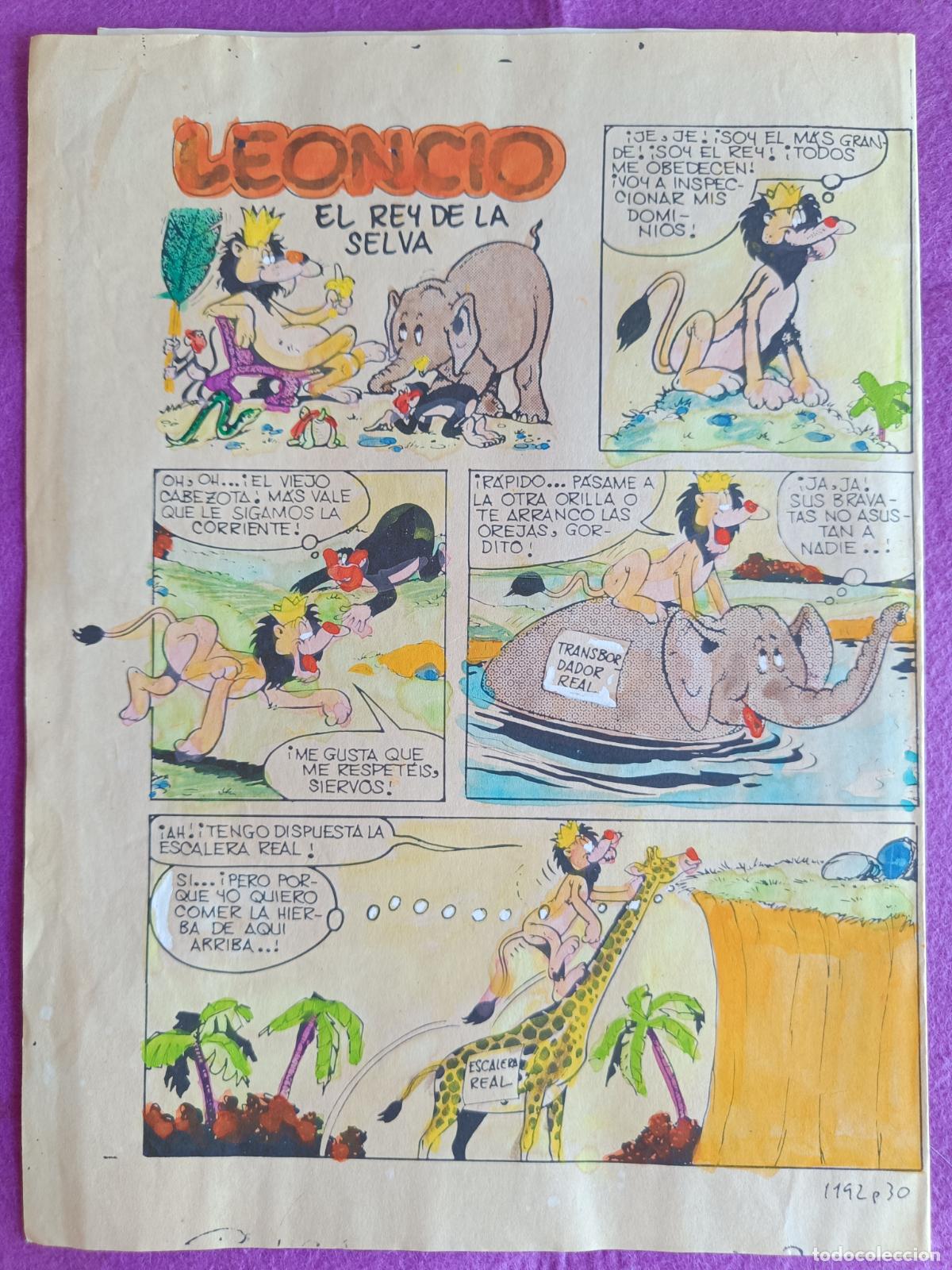 C&oacute;mics: ORIGINAL LEONCIO EL REY DE LA SELVA IMPRESA Y COLOREADA 2 HOJAS F6
