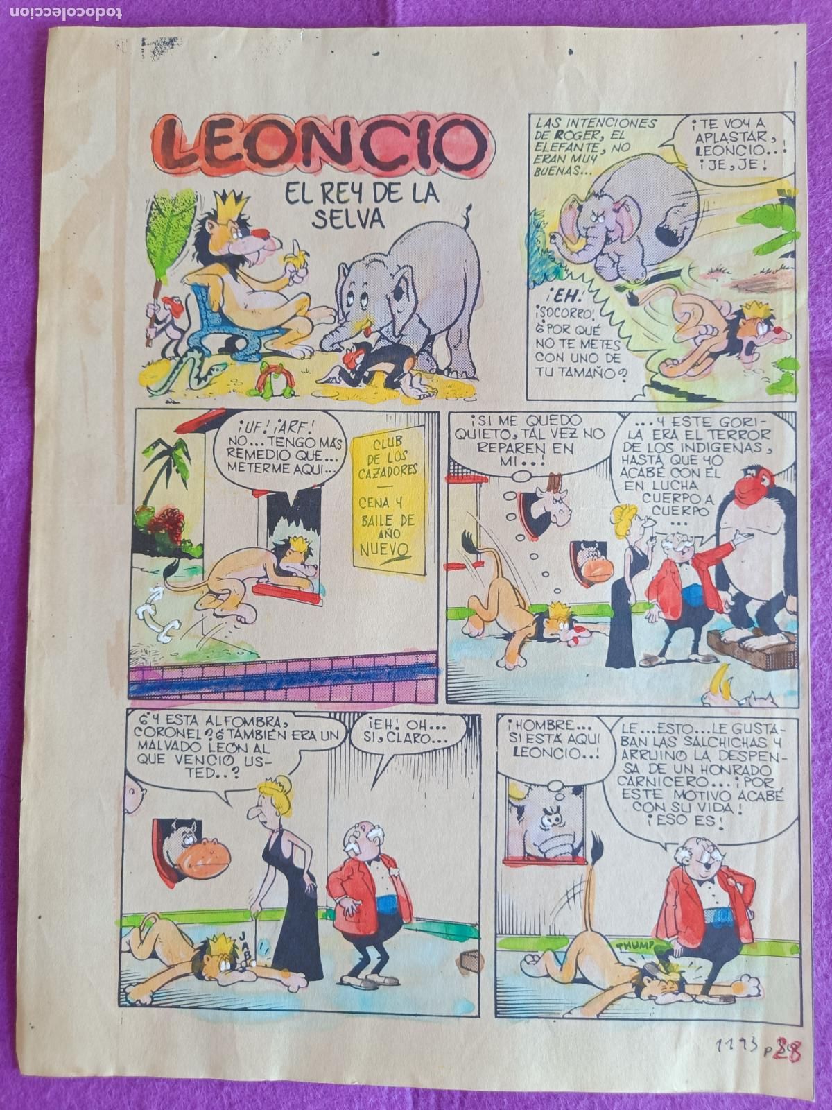 C&oacute;mics: ORIGINAL LEONCIO EL REY DE LA SELVA IMPRESA Y COLOREADA 2 HOJAS F7