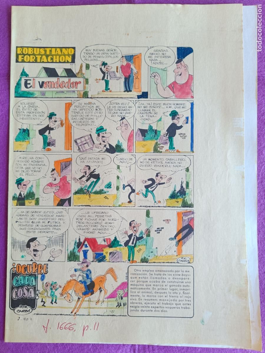 Comics: ORIGINAL PROBUSTIANO FORTACHON EL VENDEDOR IMPRESA Y COLOREADA 2 HOJAS F8