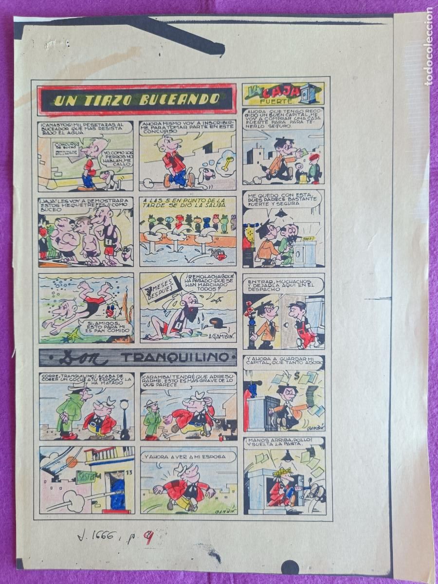 C&oacute;mics: ORIGINAL UN TIAZO BUCEANDO IMPRESA Y COLOREADA 1 HOJA F9