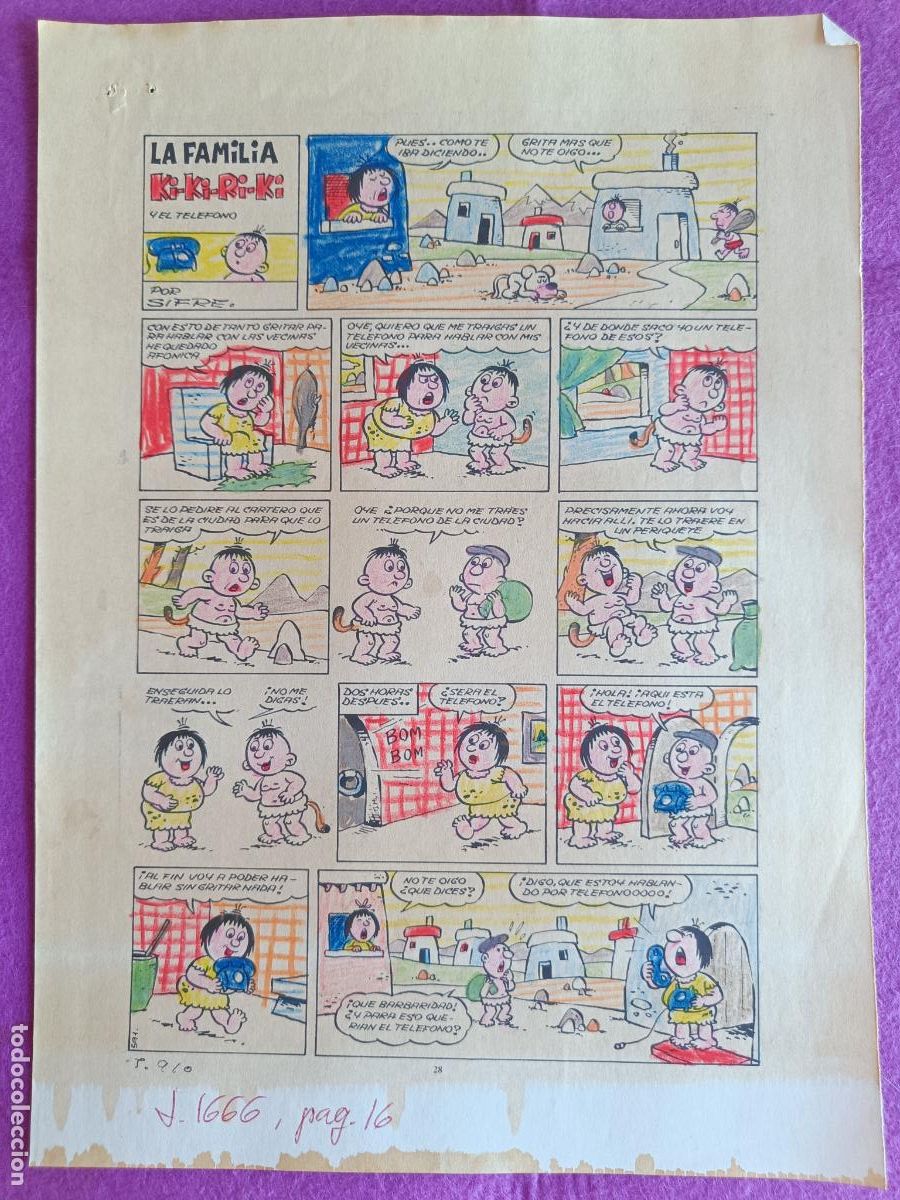 Comics: ORIGINAL LA FAMILIA KI-KI-RI-KI Y EL TELEFONO SIFRE IMPRESA Y COLOREADA 1 HOJA F12
