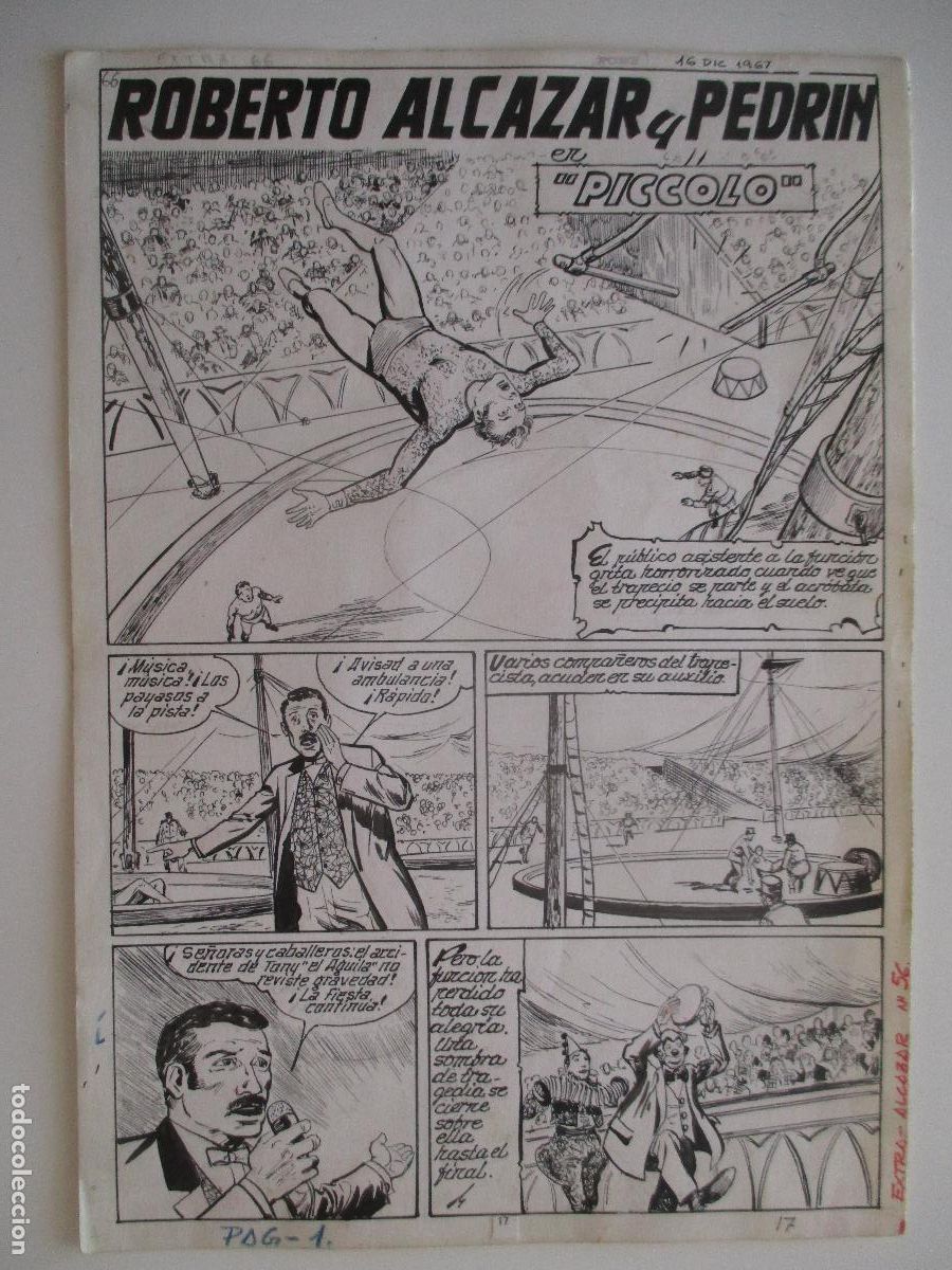 C&oacute;mics: ROBERTO ALC&Aacute;ZAR EXTRA N&ordm; 66, 7 P&Aacute;GINAS (SIN PORTADA) ORIGINALES DE E.VA&Ntilde;&Oacute;, TINTA SOBRE CARTULINA.
