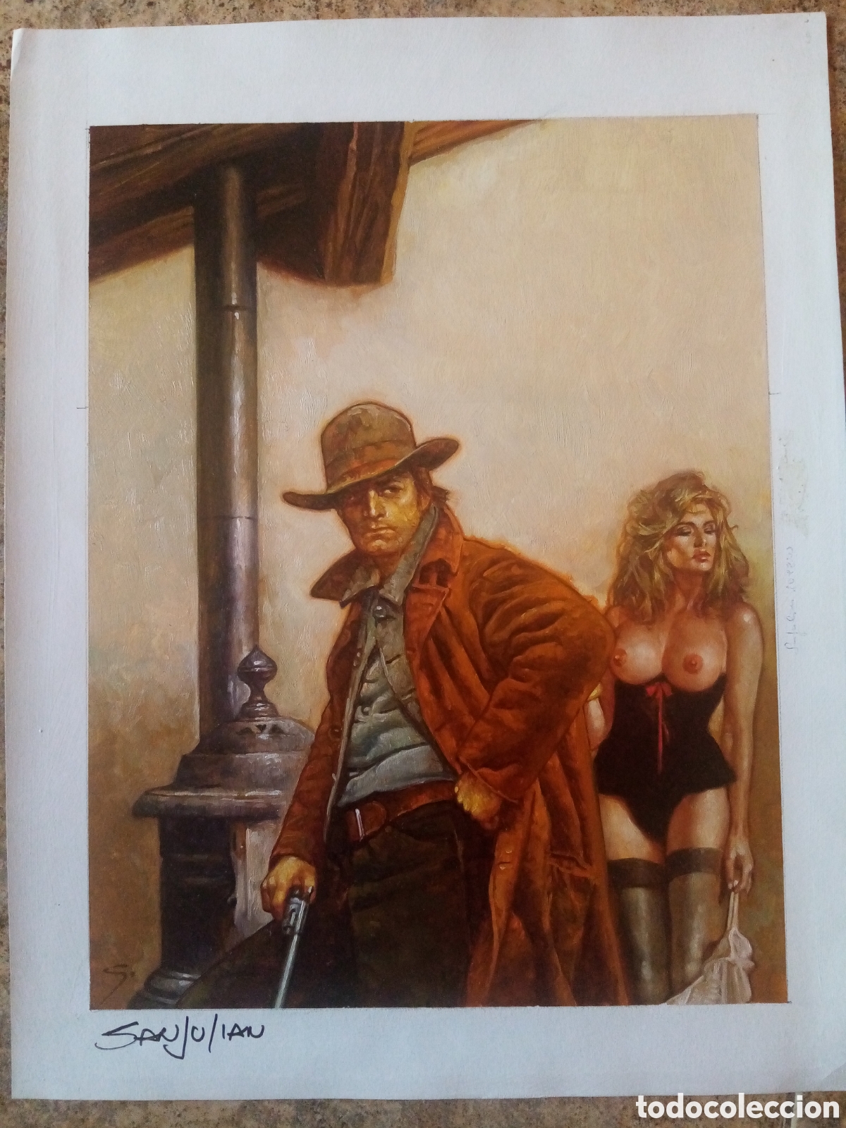 C&oacute;mics: ILUSTRACION ORIGINAL OLEO CUBIERTA OESTE BASTEI FIRMADO - SANJULIAN - DINA4