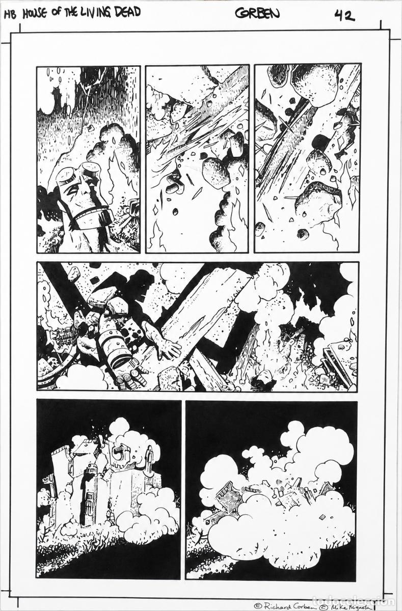 C&oacute;mics: RICHARD CORBEN P&Aacute;GINA ORIGINAL : HELLBOY - HOUSE OF THE LIVING DEAD P&Aacute;GINA 42- FIRMADA- NUEVO