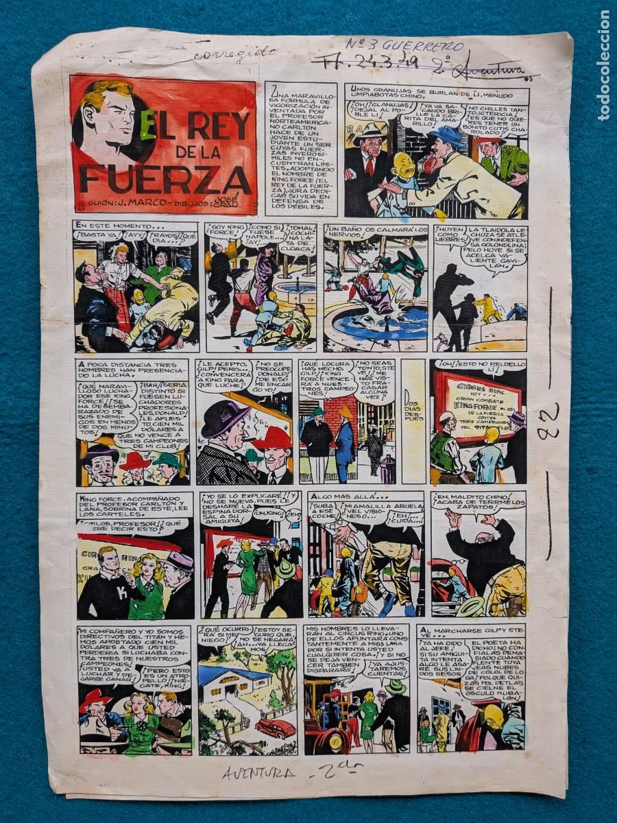 C&oacute;mics: ORIGINAL EL REY DE LA FUERZA JOSE GRAU IMPRESA Y COLOREADA 2 HOJAS 12