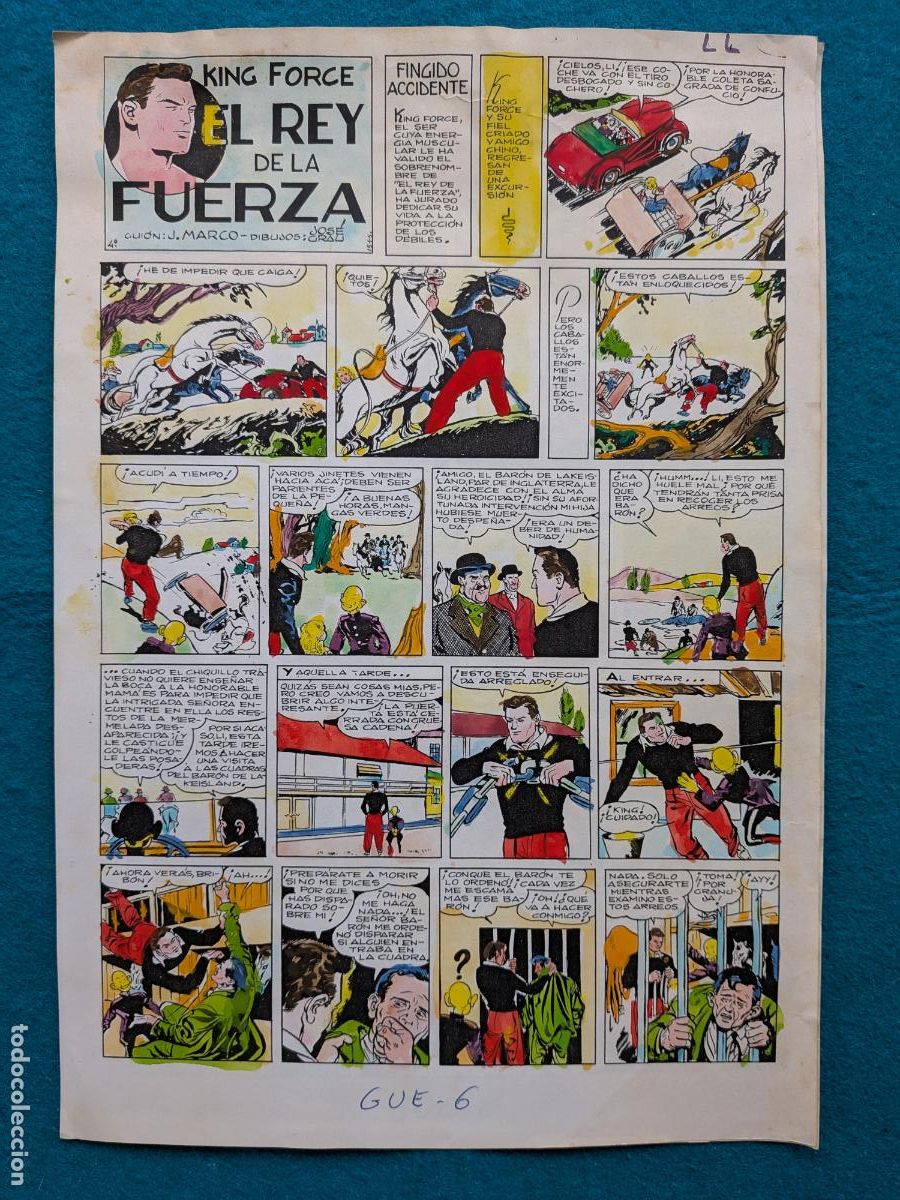 C&oacute;mics: ORIGINAL KING FORCE EL REY DE LA FUERZA JOSE GRAU IMPRESA Y COLOREADA 2 HOJAS 14