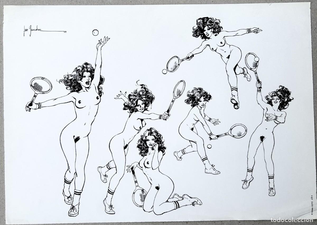 Comics : CHICAS DEPORTE Tenis Jos&eacute; Pepe Gonz&aacute;lez Portafolio 30 x 42 cm