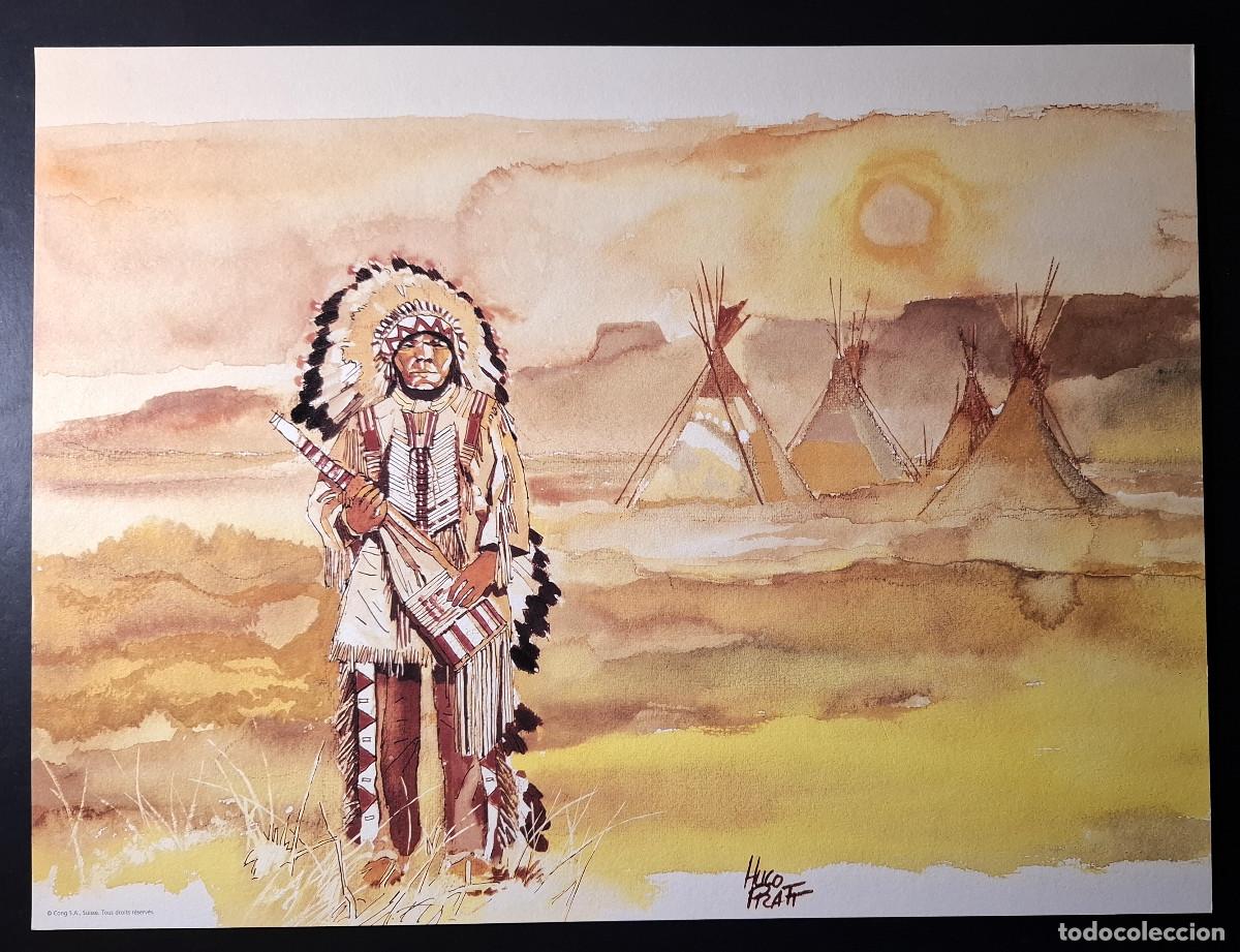 C&oacute;mics: L&Aacute;MINA REPRODUCCI&Oacute;N DE ACUARELA DE HUGO PRATT - PERSONAJE INDIO - CONG S.A. - 40x 30 cm.