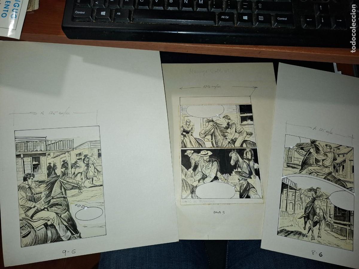 C&oacute;mics: Laminas, dibujos originales, Mendoza colt. Remontadas. 3 laminas