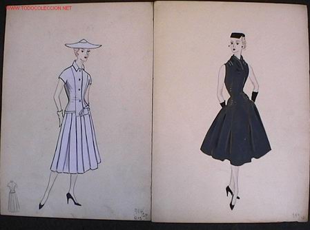 Arte: 700.- DOS DIBUJOS GOUACHE 25x35 ,,, MODELOS ALTA COSTURA,,,