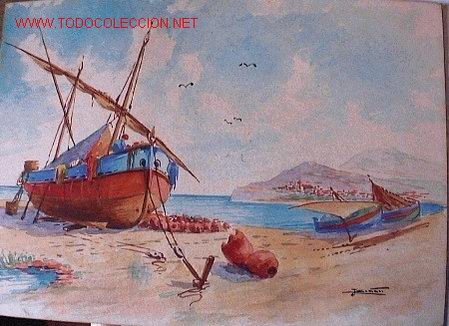 Arte: 702.- ACUARELA 21x15  ,,,. Barcas,,, FIRMADO