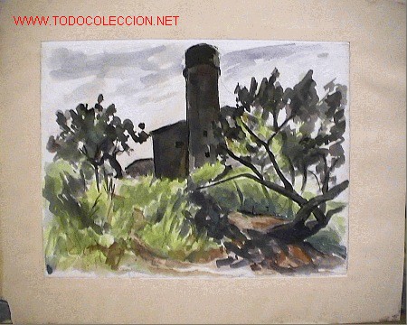 Kunst: 730.- ACUARELA 33x25 ,,,Paisaje Torre,,, C.CEREMIAS